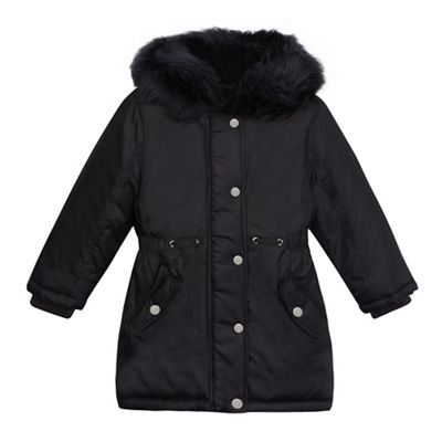 bluezoo Girls' navy faux fur trim hood padded parka coat